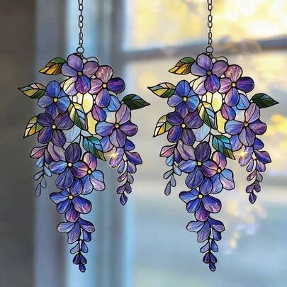 Acrylic Wisteria Branch Holographic Sun Catcher - Floral Window Decor, Spring Garden Gift, Floral Home Decor For Mom