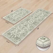 KIMODE Anti Fatigue Kitchen Mats Floor, Boho Floral Kitchen Rugs 17x29.5+17 X47", Cushioned Mats Kitchen Floor, Non Slip Kitchen Floor Mats, Sink, Laundry, Office, Desk Blue Multi E3V1 - 綠色 - 查看 8