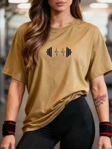 Women's 100% Cotton T-Shirt/Blouse, Oversized, For Training, Walking, Crossfit, Gym, Weightlifting, Fitness, Cardio, Comfortable, Lightweight, And Refreshing Fabric - 卡其色 - 查看 7