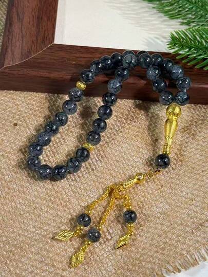 33 piezas de pulsera de cuentas de vidrio plateadas de 10 mm, cuentas de oración de Ramadán, de moda y versátil, adecuadas para la oración de Ramadán y el tasbih