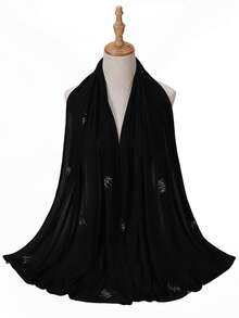 1 pieza Elegante pañuelo de hijab rectangular de jersey elástico con rayas y adornos de strass - Multicolor - Ver 16