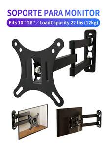 Soporte de pared para TV/Monitor,Soporte de brazo de extensión articulado para TV giratorio inclinable para pantalla plana LED LCD,soporte de pared móvil de 3 brazos giratorio y retráctil para TVs de 10 a 26 pulgadas,Apto para Pantallas de hasta 12KG. - Negro - Ver 2