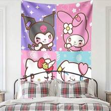 1 Tấm thảm treo tường Sanrio Hello Kitty Kuromi My Melody Cinnamoroll, tranh nghệ thuật lưới 4 màu, chất liệu vải polyester mềm mại, thích hợp trang trí phòng ngủ và phông nền tiệc. - Nhiều màu - Xem 5