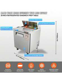 Sandwich Prep Table, 7.42 Cu. Ft. Salad Single-Door Refrigerated Prep Table, 28-Inch Food Prep Fridge, Commercial Stainless Steel Prep Refrigerator Table For Restaurant, Bar, Shop, Silver - 銀色 - 查看 2