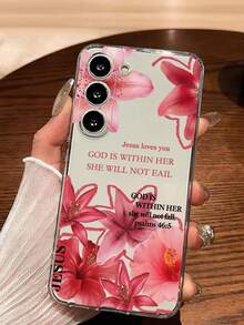 1pc Fashion Lucky Red Lily Flower Phone Case Soft Protective Cover Compatible With Huawei Honor, , Galaxy, - Clear - View 1