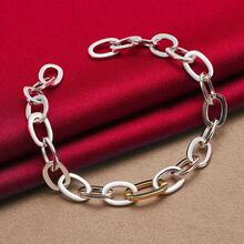 Pulsera de cadena con anillo de plata de ley 925 plateada para mujer y hombre, joya de moda para boda, compromiso y fiesta - Plateado - Ver 5