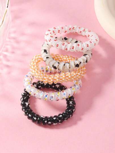 Set de 5 coleteros de alambre de teléfono para mujer con diseños de estrella, cereza y corazón, accesorios de cabello dulces y lindos