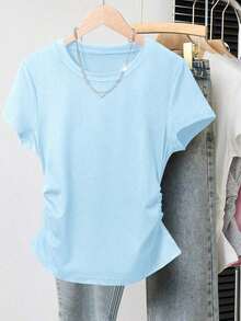 A Simple Solid-Color Short-Sleeved T-Shirt Set For Women, Suitable For Daily Wear And Easy To Match With Various Outfits. Includes 1 Piece - 多色 3 - 查看 9