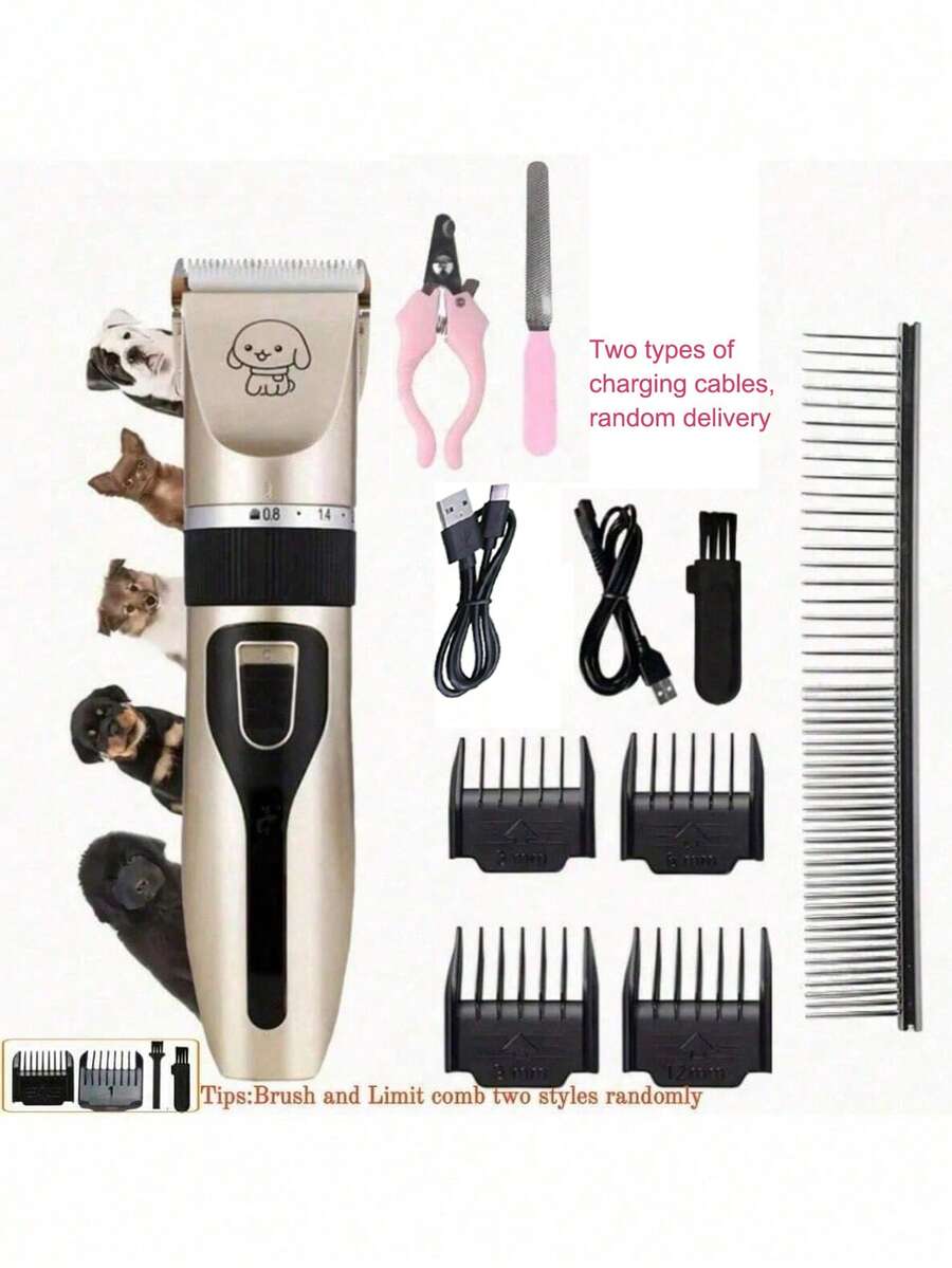 Professional Dog Grooming Kit, Quiet Dog Clipper Set, USB Rechargeable Wireless Pet Grooming Tool For Cats And Dogs - Multicolor - View 1