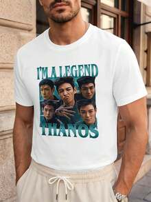 Io sono una leggenda – T-shirt con stampa grafica di Thanos. Cotone di alta qualità, vestibilità comoda, stile hip-hop street, stampa grafica unica. - Bianco - Visualizzare 1