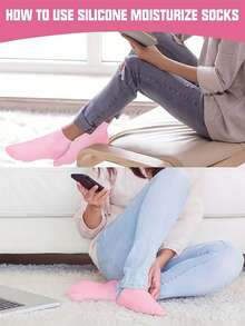 4只/2只装硅胶保湿足袜，女士保湿防皲裂足袜，适用于干燥、皲裂的脚后跟和粗糙的皮肤，去除死皮，弹性足袜，全天保湿防水，防止干燥，无异味，易于穿脱，柔软舒适，男女皆宜的足部护理工具，母亲节礼物，夏季必备 - 彩色 - 查看 7