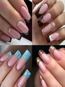 150 miếng móng giả kiểu Pháp trong suốt có thể tái sử dụng, 15 kích cỡ, miếng dán móng giả dạng gel, khuôn hai đầu tự làm móng kiểu Pháp tại nhà, phù hợp cho người mới bắt đầu. - Trong sáng - Xem 5