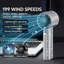 Quạt cầm tay sạc điện di động, trang trí bằng đá giả kim cương lấp lánh, tốc độ quạt cao với 199 tốc độ điều chỉnh, màn hình hiển thị kỹ thuật số, sạc USB, 2 màu sắc để lựa chọn, thích hợp sử dụng ngoài trời để làm mát. - Cầm tay - Xem 6