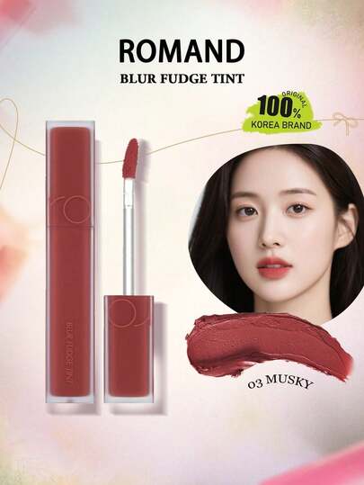 Rom&nd Romand BLUR FUDGE TINT 03 麝香色，丝绒哑光质地，慕斯般柔滑触感，保湿不拔干，打造柔雾妆效，轻盈舒适，韩国化妆品，5.0克/0.18盎司