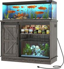 Farmhouse 75-120 Gallon Fish Tank Stand With Power Outlet, Aquarium Stand W/Cabinet&Sliding Barn Door, Heavy Duty Reptile Tank Stand For Fish/Turtle/Reptile Terrarium, 1000LB Capacity - 查看 2