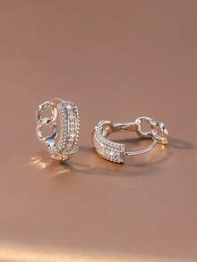 Hihho 1 Pair Cubic Zirconia Chain Hoop Earrings, Luxury Earrings With Sparkling Diamonds, Like Starlight Connecting On Your Ears. Suitable For Bridesmaid Dresses, Gentle Yet Elegant. - Starlink - View 4