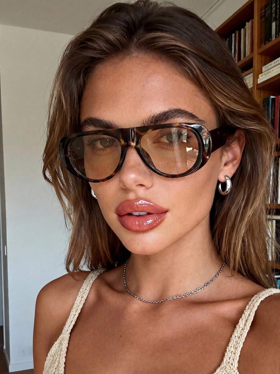 1 Pair Women's Leopard Print Frame Bohemian Style Fashion Glasses, Timeless, Suitable For Daily Life, Rave Parties, Music Festivals, Street Photography, Weekend Outfits, Family Outings And More - Tofu Pudding Frame With Light Tea Leaves - View 1