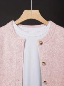 女士米色开衫，柔软长袖毛衣外套，前襟纽扣设计，适合秋冬季休闲和正式场合穿着，舒适厚实的外套，纤维面料，宽松版型，弹力面料，日常粉色 - 粉色 - 查看 4