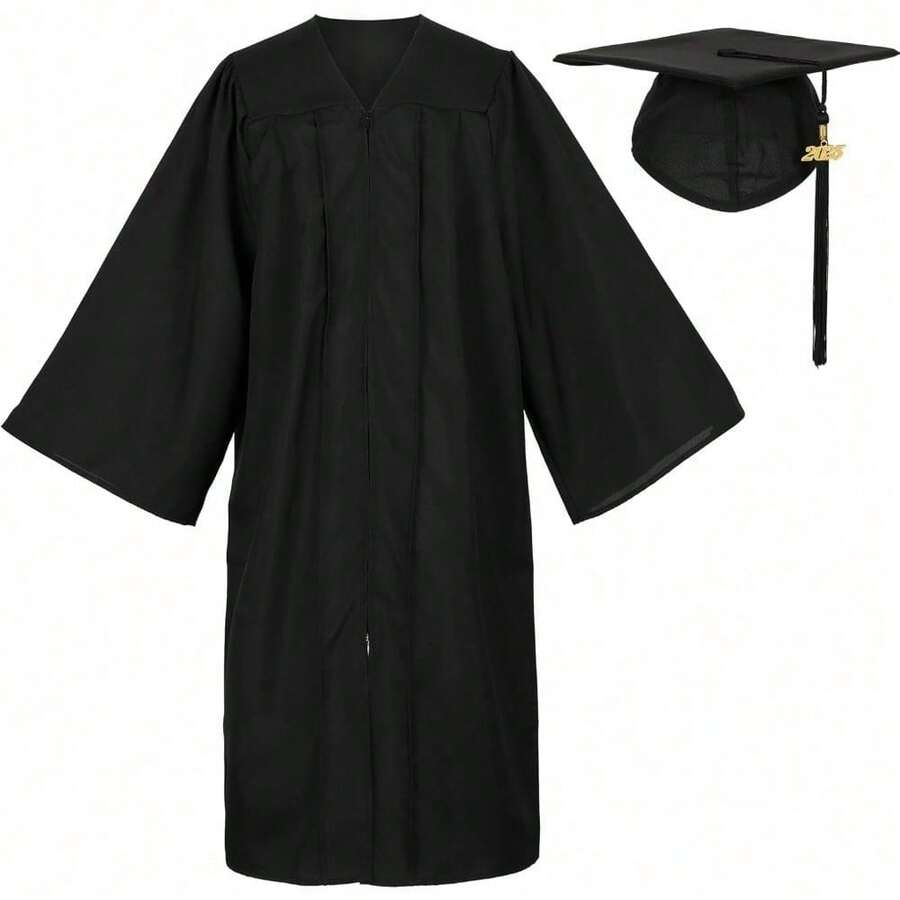 2026 Unisex Matte Graduation Gown And Cap Set With Tassel For Middle High School Bachelor - Black - View 1