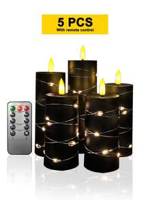 5pcs Flameless Candle Lights With Remote Control, Timer/Remote, Battery Operated Embedded Flickering String Lights, Suitable For Home, Halloween, Christmas, Birthday, Gift, Proposal, Wedding, Party - Black String Lights - View 12