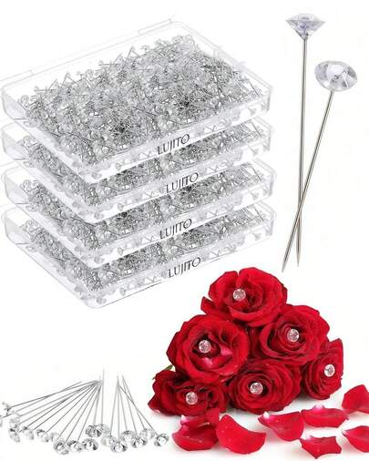 2000/1000/500/200 piezas Alfileres con strass de cristal con diseño floral para ramos, corsajes, accesorios para el cabello nupciales, manualidades y decoración