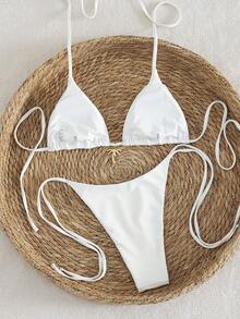 White Jacquard High Elasticity Fabric Women's Bandeau Bikini Set, Sexy Casual Swimwear, Suitable For Vacation, Travel, Party, Summer Beach Wear - Apricot - View 4