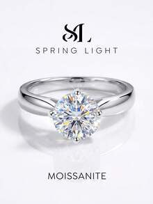 1枚1克拉四爪镶嵌莫桑石钻石戒指，925纯银，优雅订婚/结婚戒指，伴娘生日周年纪念礼物，新娘首饰 - 經典四爪莫桑鑽戒-1ct - 查看 4