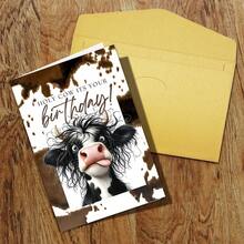 1pc Cute Cow Birthday Card With Envelope - Funny Cow Design With "Happy Birthday" Text, Perfect For Family, Friends - Sets - View 5