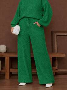 Women's Long-Sleeved Mousse Knit Set, Women's Winter Clothing, Tailored Pants - 墨綠色 - 查看 3