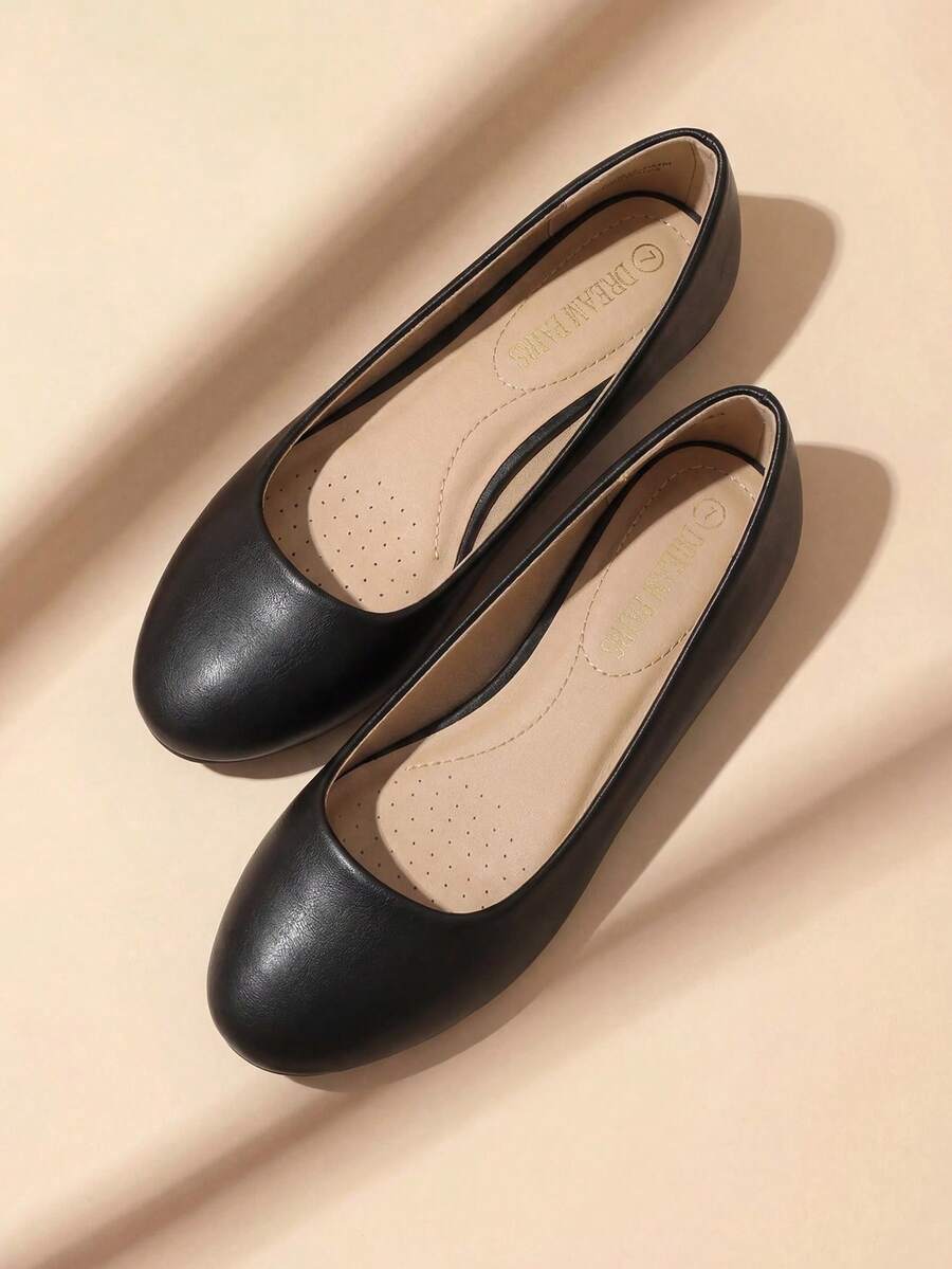 Women Ballet Flats Simple Round-Toe Ballerina Flats Comfortable Slip On Casual Versatile Dress Shoes - 黑色 - 查看 1