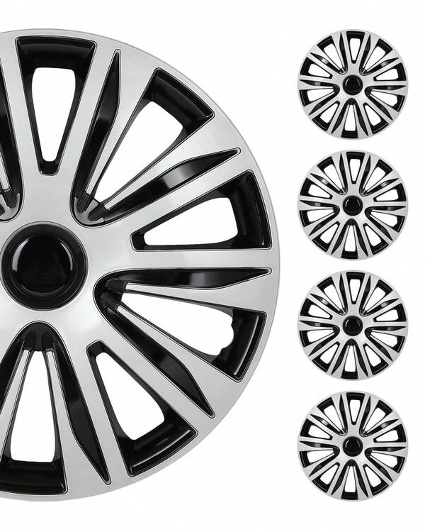 GCCSJ Hubcaps,15inch Hubcaps Set Of 4,4PCS 15Inch Universal Wheel Covers – Heavy Duty ABS Hub Caps For Steel Wheels, Installation With Micro-Adjustable Retention Ring, Rustproof & All-Weather Protection, Fits Chevy,  & Most Cars Silver,