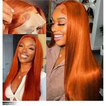 180% Density Real Human Blended Hair Wig 13x4 Lace Front Wigs Human Blended Hair Straight Human Blended Hair Wig With Baby Hair HD Transparent Lace Front Wigs Human Blended Hair Pre Plucked Frontal Wigs Human Blended Hair 8-36Inch Ginger Orange 350 - S350 - View 5