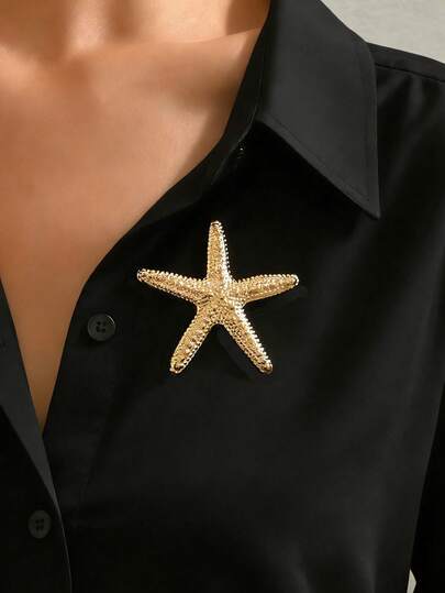 1pc Exquisite Gold Polka Dot Starfish Brooch, Casual Beach Vacation Ocean Style Accessory For Party, Daily Wear, Fashionable Gift Jewelry