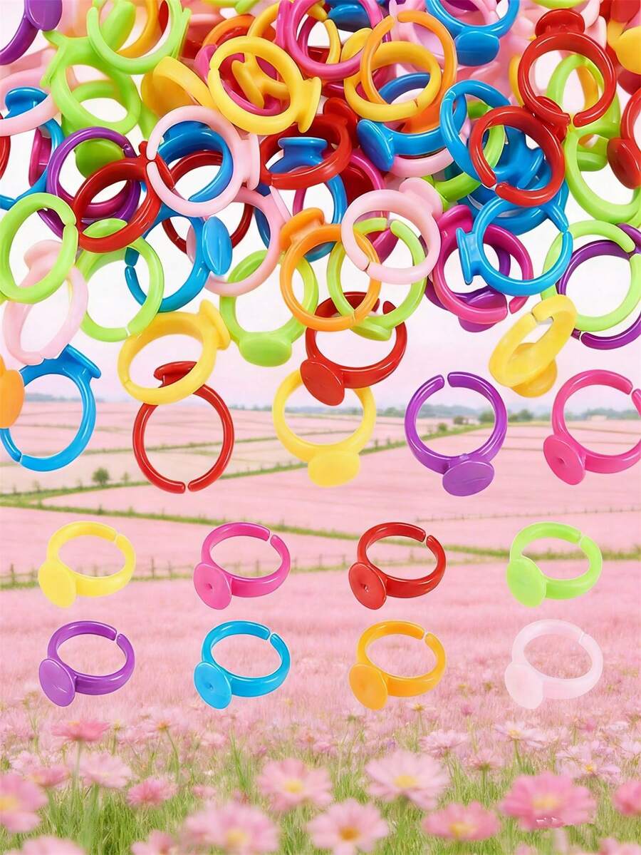 50/100/150/200/300/500/1000pcs/Pack Plastic Round Base Blank Suitable For DIY Jewelry Making Supplies, Craft Materials Accessories - Ring Setting - View 1