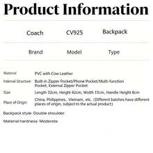 Coach CV925QBMI5 Men's PVC And Leather Backpack, Black/Grey, With Adjustable Wide Shoulder Strap And Top Handle, Suitable For Commuting, School, Business Trips, Travel, And Leisure. - Dark Gray - View 8