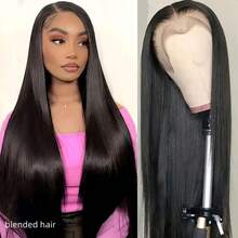 8-36 Inch Wig Human Blended Hair 180 Density 13x4 Lace Front Wigs Human Blended Hair Pre Plucked With Baby Hair 15A Glueless Straight Frontal Human Blended Hair Wigs For Women Natural Black - Natural & Black - View 1