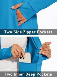 女士 UPF 50+ 轻便运动夹克 防晒 全拉链长袖衬衫 远足户外口袋 - 寶藍色 - 查看 5