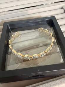 1件奢华全镶钻手链，优雅女士手链，附防氧化包装盒 - 金色 - 查看 6