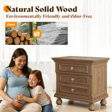 Fully Assembled Solid Wood Nightstand With 2 Storage Drawers, 26" Extra Large Traditional Bedside Cabinet For Bedroom - Nâu nhạt - Xem 6