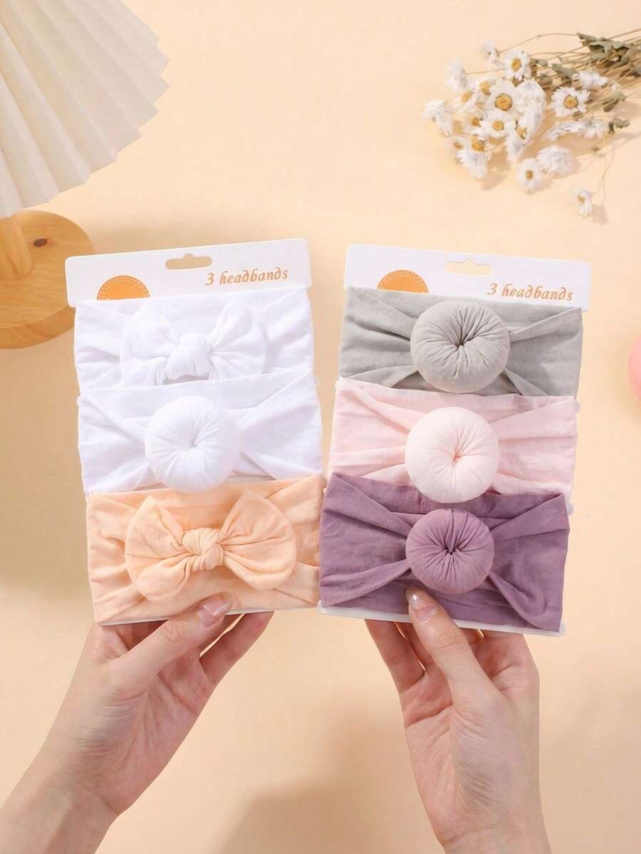 Set de 6 bentițe elastice cu fundă mare din nailon, roz și violet, pentru bebeluși, de primăvară, pentru fetițe, accesorii de păr pentru bebeluși, potrivite pentru uz zilnic, în toate anotimpurile - Multicolor - Vizualizare 1