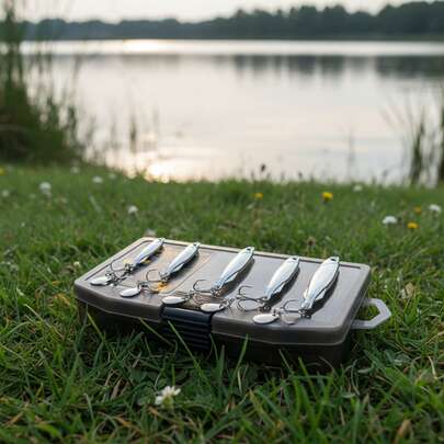 5个镜面抛光旋转亮片路亚饵，带旋转叶片，适用于鲈鱼和梭鱼垂钓