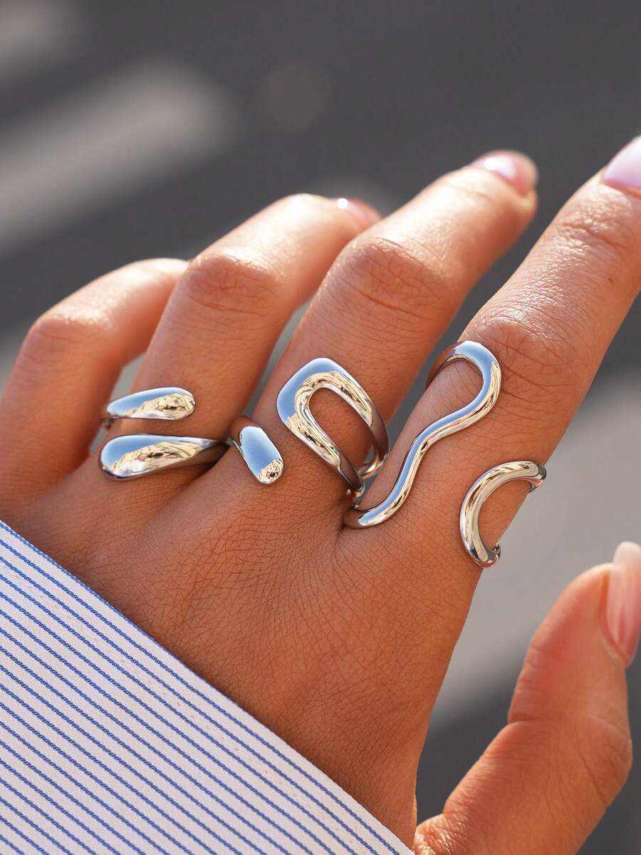 Frminee 3pcs/1pc Chunky Gold Stacked Stainless Steel Ring For Women, 18K Gold Plated Statement Open Stacking Ring With Knuckle Strap Ring