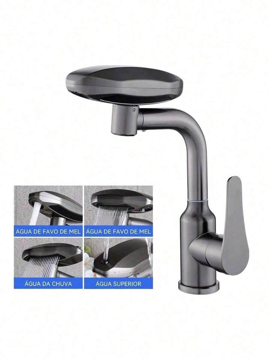 Torneira Monocomando Banheiro Cascata 360° 4 Modos Aço Acabamento Winda - Cinza escuro - Visão 1