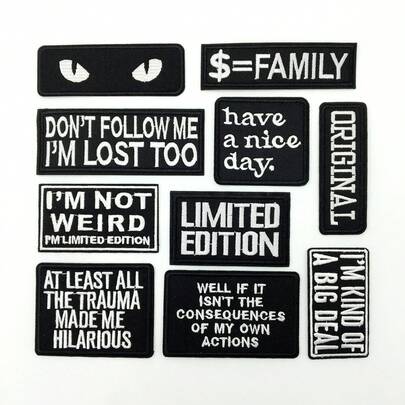 10 قطعة من الرقعات المطرزة بشعارات الرسائل الرجعية باللونين الأبيض والأسود للكي على الملابس - شعارات رسائل رجعية للجاكيت الجينز والحقيبة والقبعة DIY | قابلة للغسل وإعادة الاستخدام (زوج من العيون)