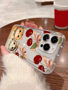 Cute Turban Cat With Cherry Transparent Pattern Print Full-Body Protection Shockproof Anti-Fall TPU Soft Rubber Phone Case Compatible With IPhone 13/11/17/17pro/16/14/15/15pro/15 Plus/15 Promax/7plus/8plus/X/Xs Max/Xr/11pro/12pro/13pro/14pro/12mini/13mini/11promax/12promax/13promax/14promax/14plus/17pro Max/17Air/6/6s Plus/7/8/16Pro/16plus/16promax/Se2/17promax&Compatible With Samsung Galaxy/A54/A14/A12/A13/A15/A32/A33/A24/A52S/S20/S21/S22/S23/S24/S23Plus/S24ultra/S25/A15/A33/A23 - Multicolor - View 4