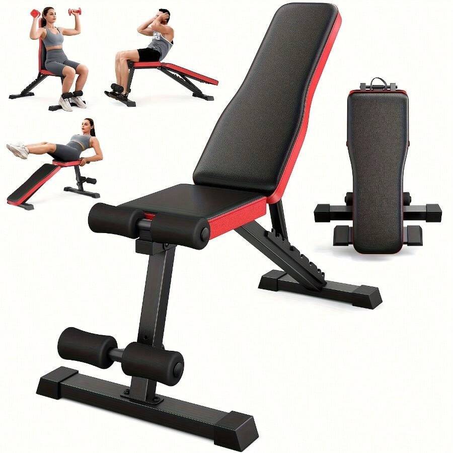 Foldable Adjustable Weight Bench - 300kg Heavy Duty, 8-Level Incline/ Decline, Compact Home Gym Bench For Full Body Workout, Quick Storage - Black - View 1