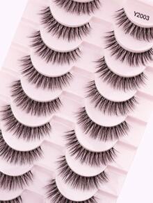 10 Pairs Natural Transparent False Eyelashes, Lightweight Handmade 3D Mink Reusable Lash Strips, Suitable For Girls Daily Commute Wear - Black - View 4