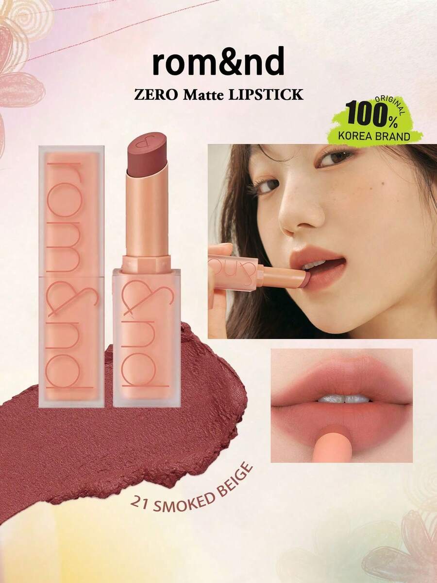 Rom&nd Romand ZERO 霧面唇膏 No.21 Smoky Beige，絲滑輕盈，霧面妝效，絲絨柔順，持久顯色，韓系彩妝，3g/0.106oz