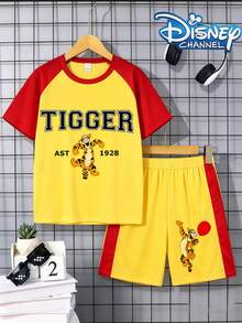 Disney Tigger Kids' Basketball Jersey Set - Boys' Quick-Dry Short Sleeve & Shorts 2-Piece Set - Red-yellow - View 2