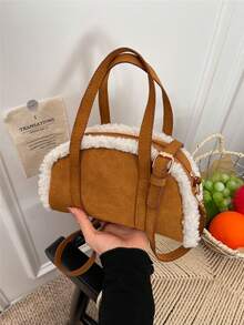 2026 New Lamb Wool Handbag For Women, Maillard Minimalist Casual Retro Shoulder Tote Crossbody Bag - Brown - View 1